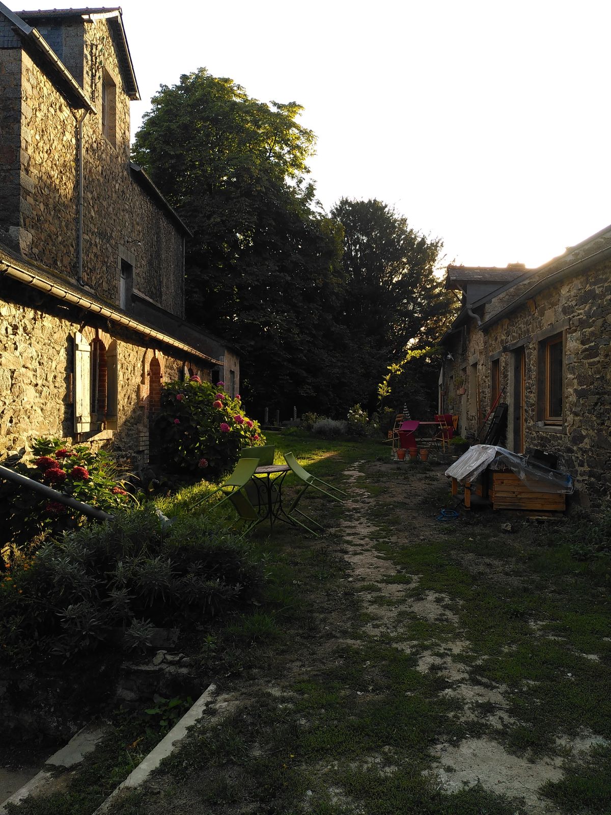 L'allée fleurie entre les maisons de la Coopérative des Possibles